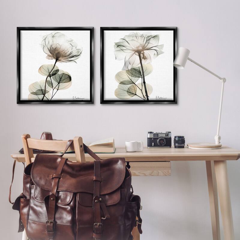 Stupell Cream Transparent Floral Framed Floater Canvas Wall Art Design By Albert Koetsier (Set of 2)