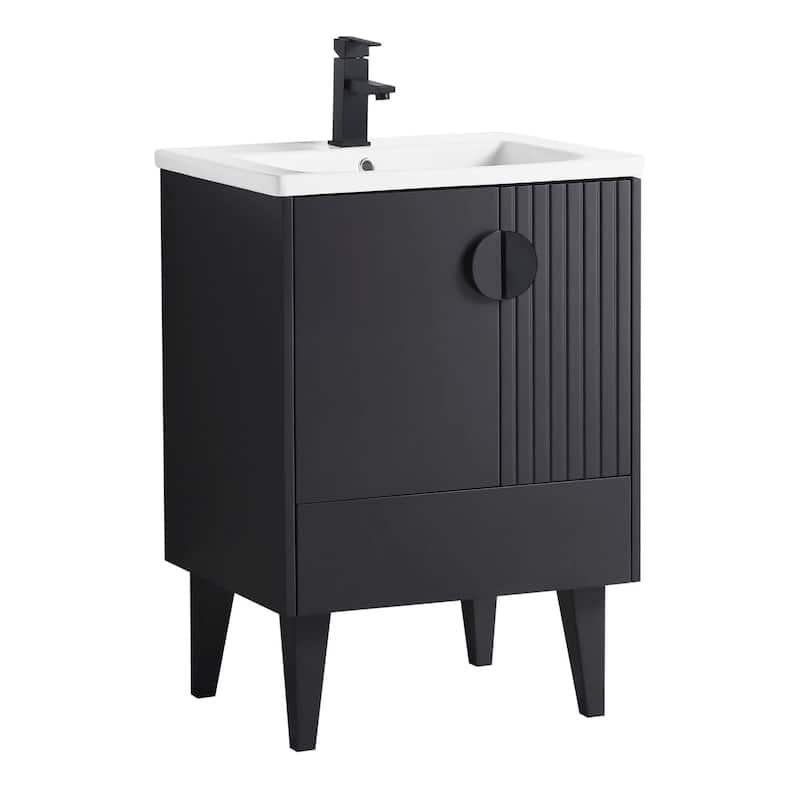 Fine Furniture Venezian Collection Single Bathroom Vanity Set - 24 Inch - Black - Black