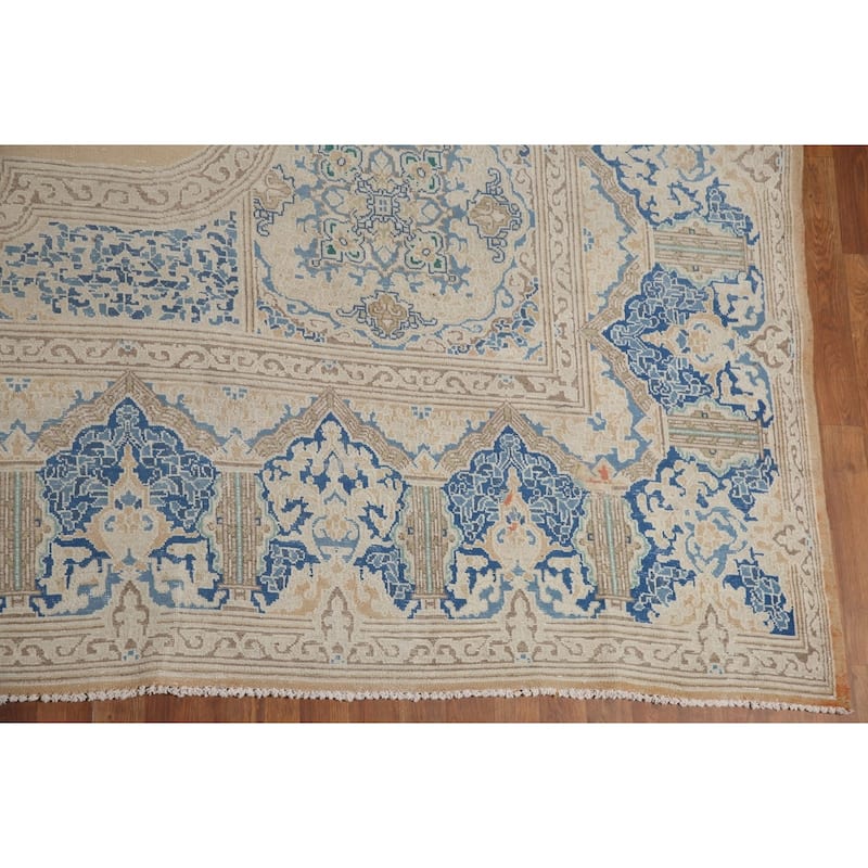 Hand Knotted Oriental 100% Wool Carpet Traditional Medallion Peach Kerman Area Rug - 13' 7'' X 10' 5''
