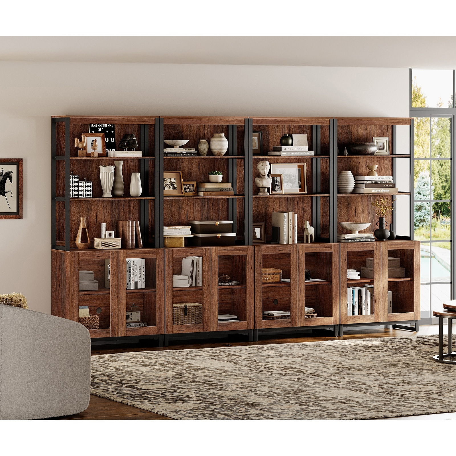 4 PCS Modern 72" Tall Bookcases with Glass Doors and Adjustable Shelves for Home Office, Living room.