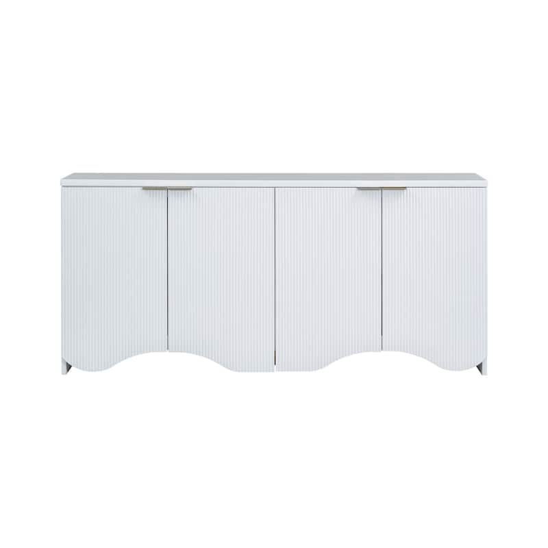 63-Inch Four-Door Storage Cabinet with Vertical Stripes and Wavy Design, Adjustable Shelves, MDF Construction, for Living Room