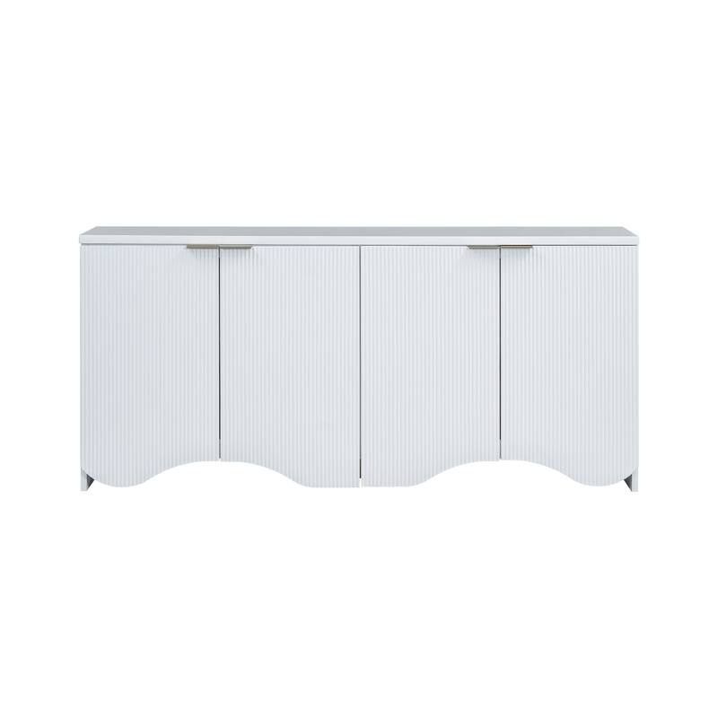 Vertical Stripes & Wavy Storage Cabinet, Sideboard Buffet Cabinet Console Table with 4 Doors and Adjustable Shelving