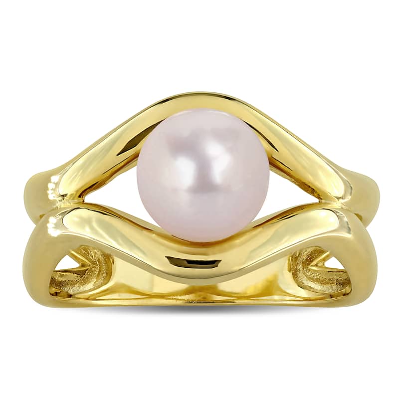 Miadora Cultured Freshwater Pearl Modern Ring Yellow Plated Sterling Silver