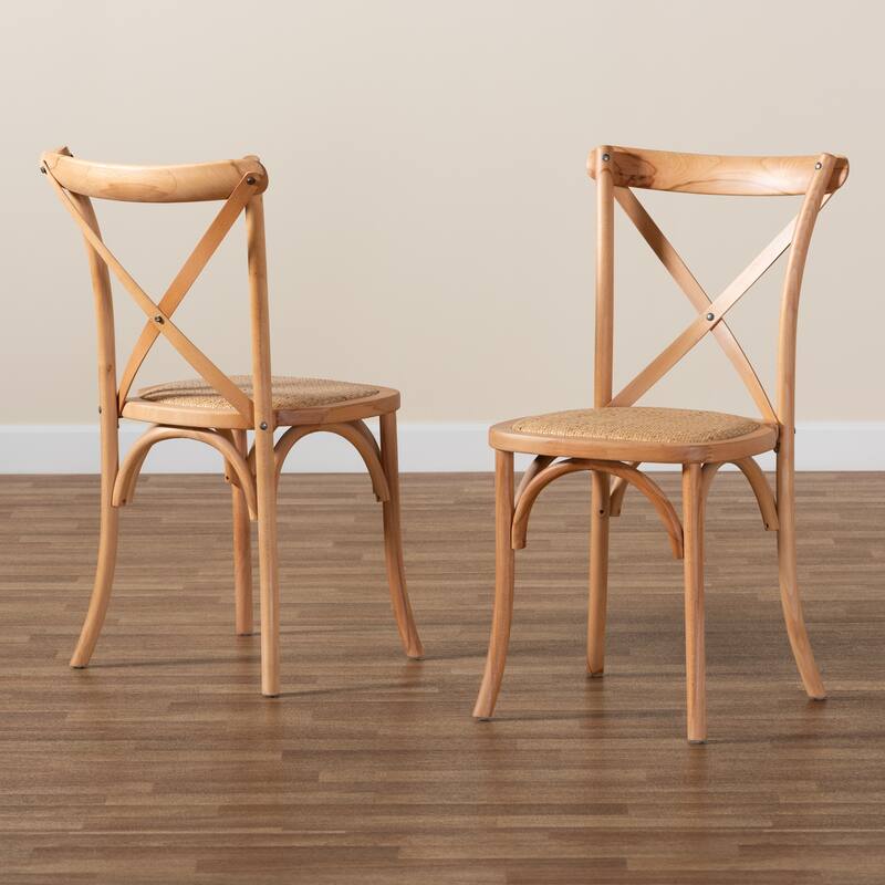 Tartan Mid-Century Woven Rattan Dining Chair Set (2PC)-Natural Brown