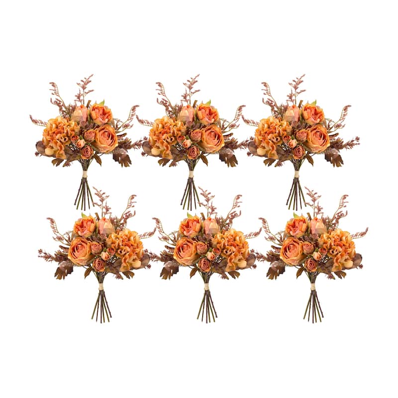 Rose and Fall Foliage Bouquet (Set of 6) - Orange