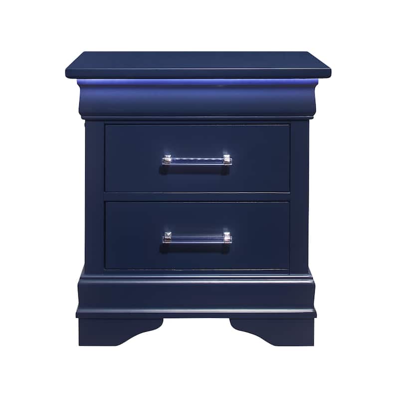 24" Blue Two Drawer Solid Wood Lighted Nightstand - Blue