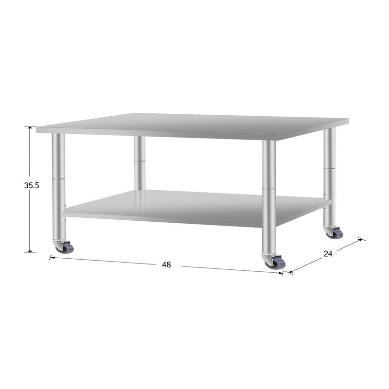 48''*24'' Commercial Work Table for Restaurant and Home Stainless Steel Kitchen Prep Table with Under Shelf with wheels