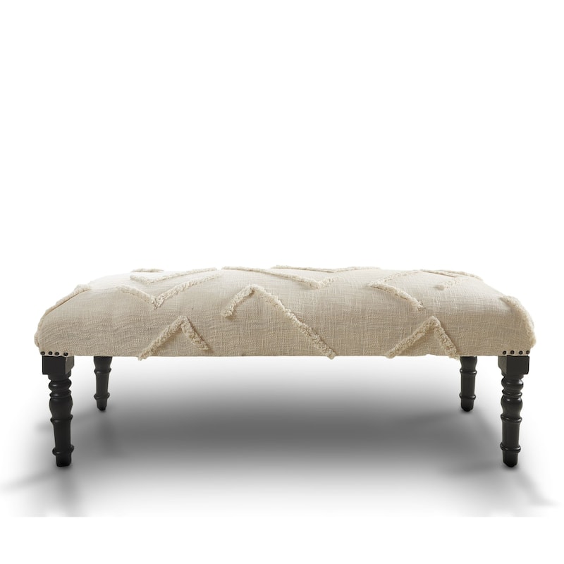 47" Cream Over Tufted Rectangular Bench with Wooden Legs
