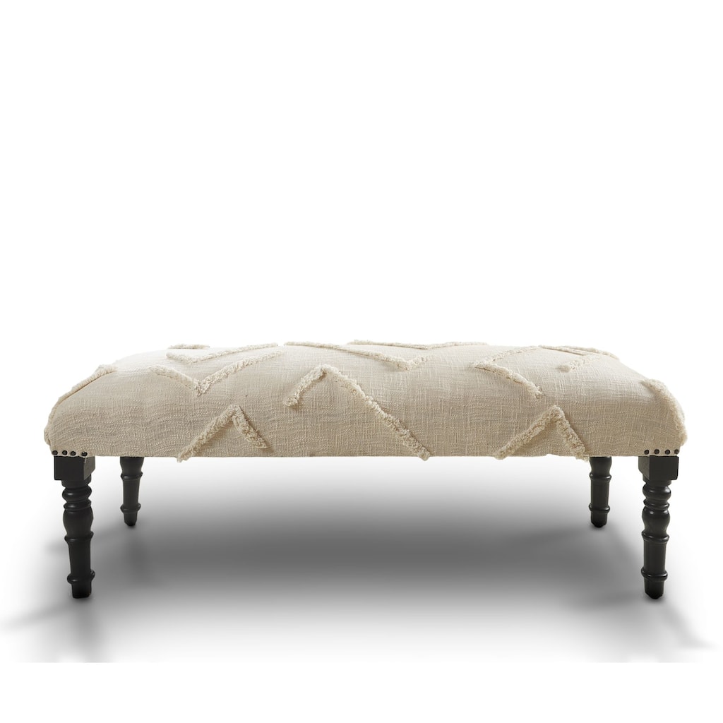 47" Cream Over Tufted Rectangular Bench with Wooden Legs