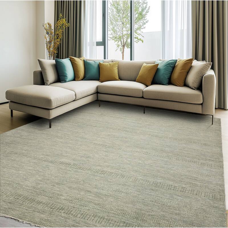 Multi Size Sage Geometric Hand-Knotted Wool Tibetan Area Rug - 9'  x 12'