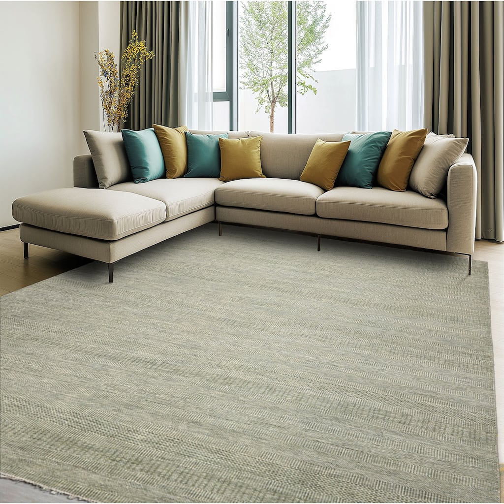 Multi Size Sage Geometric Hand-Knotted Wool Tibetan Area Rug