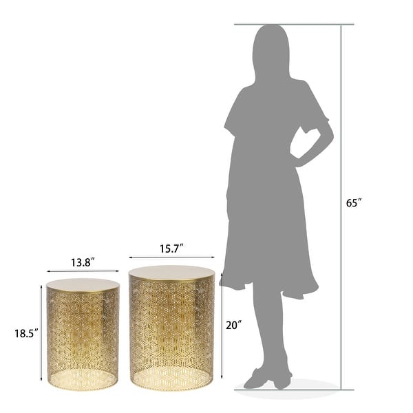 dimension image slide 0 of 2, Adeco Set of 2 Round Nesting Side End Tables Set for Bedroom
