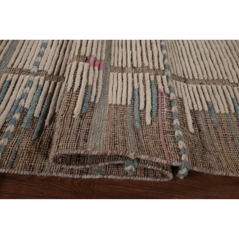 All-Over Moroccan Earth Tone Area Rug Hand-Knotted Wool Carpet - 7'11"x 10'7"