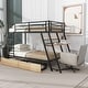 preview thumbnail 12 of 14, Metal Bunk Bed with Built-in Desk, Light and 2 Drawers, Black