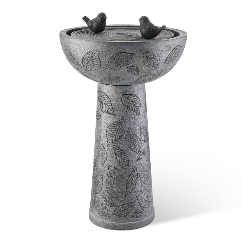 Glitzhome Birdbath Polyresin Outdoor Fountain with Birds, Pump and LED Light
