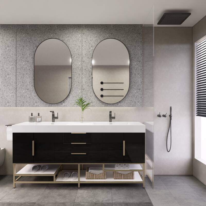 Noble 72" Free Standing Vanity with Reinforced Acrylic Double Sink - 72" Width - High Gloss Black