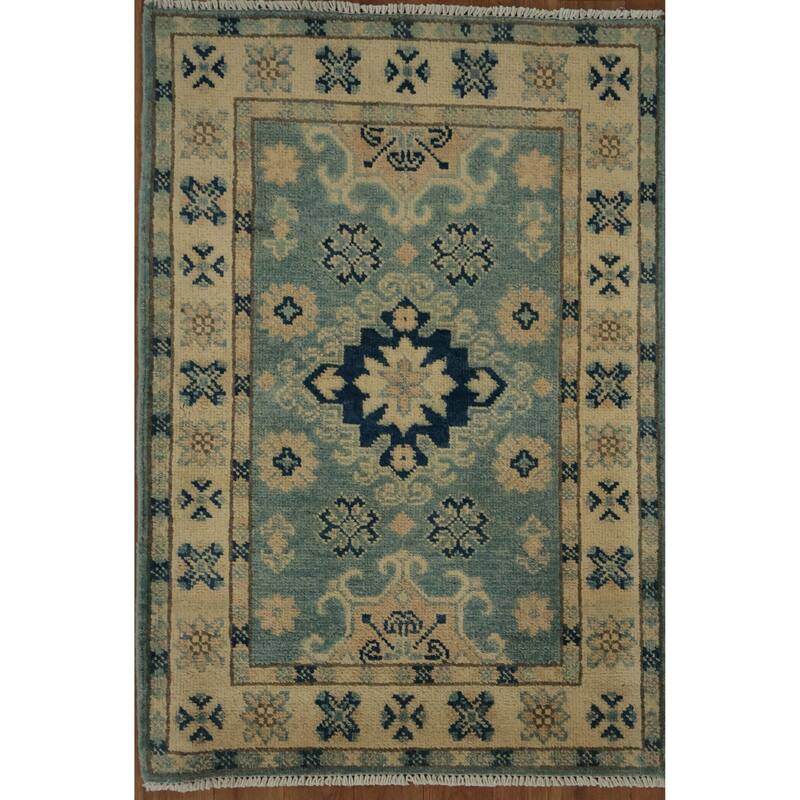 Hand Knotted Oriental 100% Wool Carpet Traditional Geometric Navy Blue & Blues Peshawar Area Rug - 3' 0'' X 2' 1''