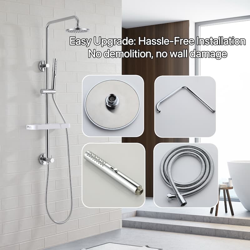 Modland 4-Way Exposed Retrofit Shower System with Rainfall & Handheld, Easy Install in Black/Nickel/Chrome