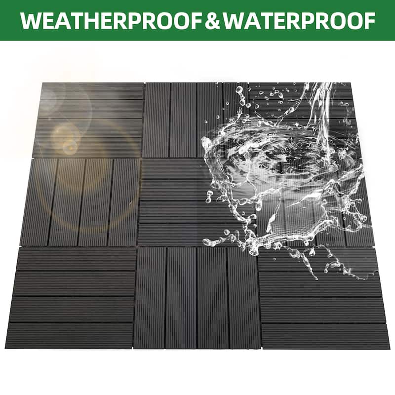 8.7 sq. ft DIY Wood-Plastic Composite Deck Tiles, Black, Interlocking Outdoor Flooring Tiles Waterproof All Weather (pack of 9)