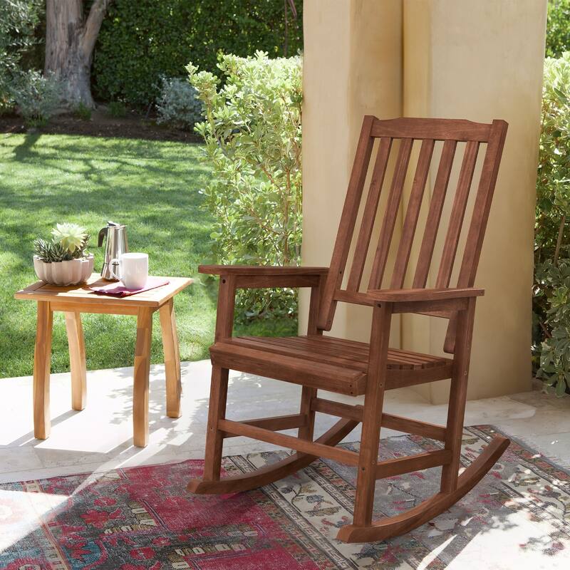 Acacia Wood Outdoor Rocking Chair, Traditional Porch Outdoor Rocker Chairs with Slatted - 43" H