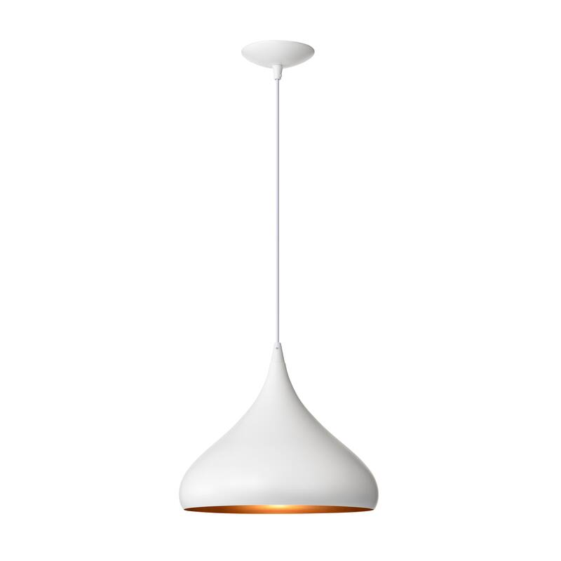 1-Light 12 in. White Single Pendant with Teardrop Metal Shade