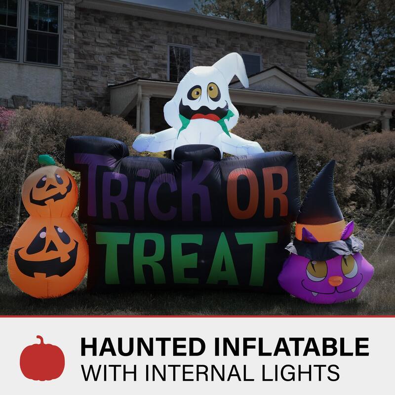 Haunted Hill Farm 8-Ft. Wide Pre-lit Inflatable Trick or Treat Sign
