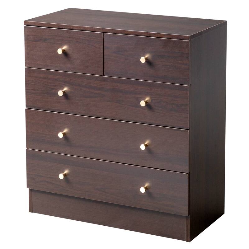Modern Simple Dresser P2 Particle Board Storage for Bedroom, Living Room, or Home Office - Brown - 5-drawer