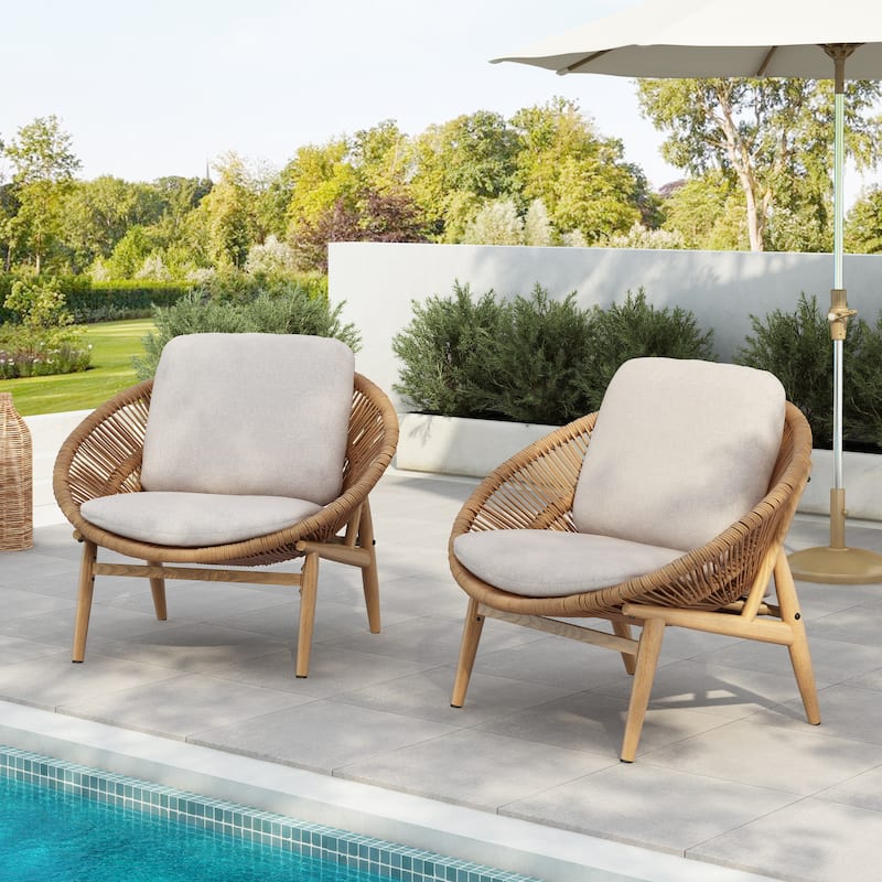 Christopher Knight Home - Winterbourne Outdoor Wicker Papasan Lounge Chair - 2 Piece - Light Brwon+Beige