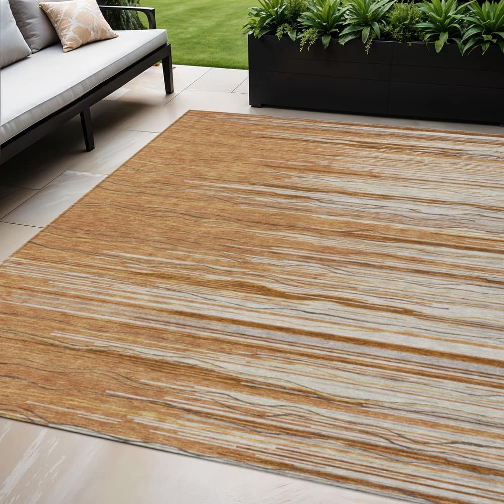 HomeRoots Striped Transitional Rectangle Outdoor Rug