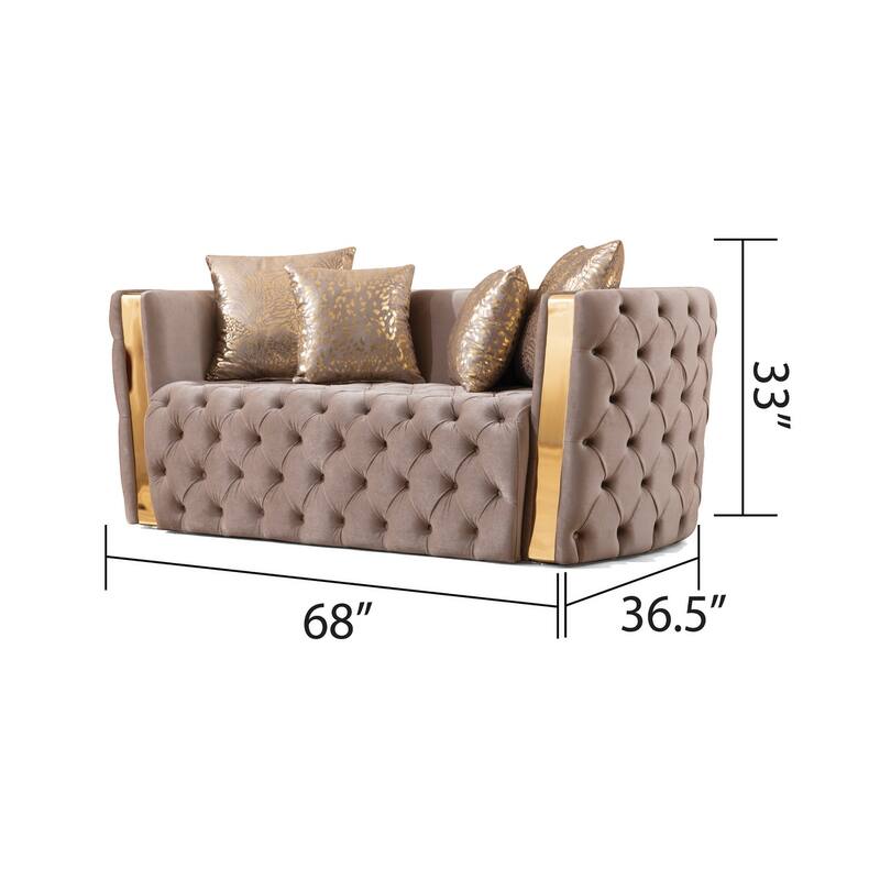 Naomi Button Tufted 2PC / 3PC Sofa Set with Velvet Fabric and Gold Accent