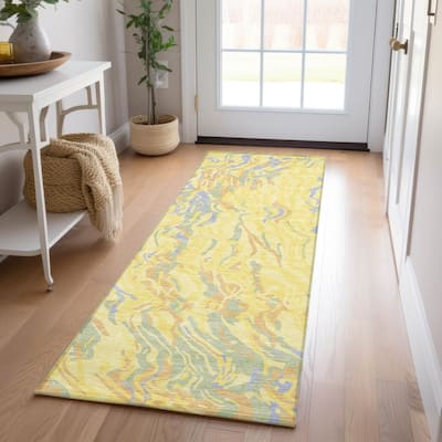 Machine Washable Indoor/ Outdoor Abstract Flow Chantille Rug
