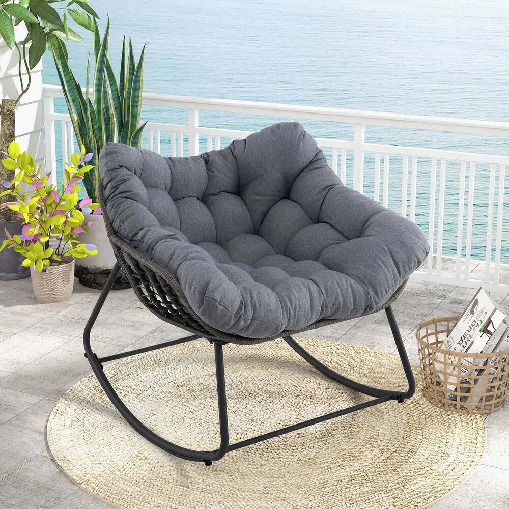 Costway 1/2 PCS Outdoor Rocking Chair Oversized Patio PE Wicker Egg