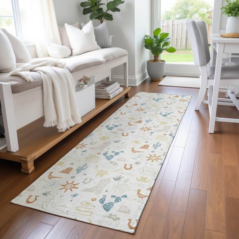 Machine Washable Indoor/ Outdoor Cowboy Ranch Chantille Rug