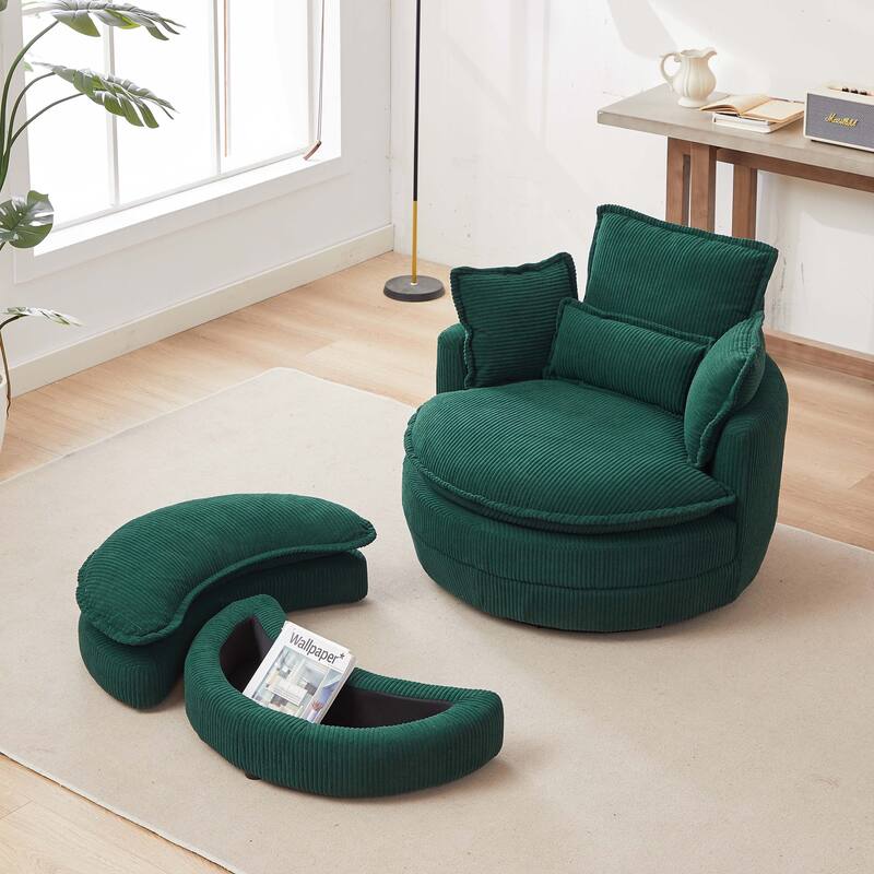 Oversized Swivel Chair with moon storage ottoman