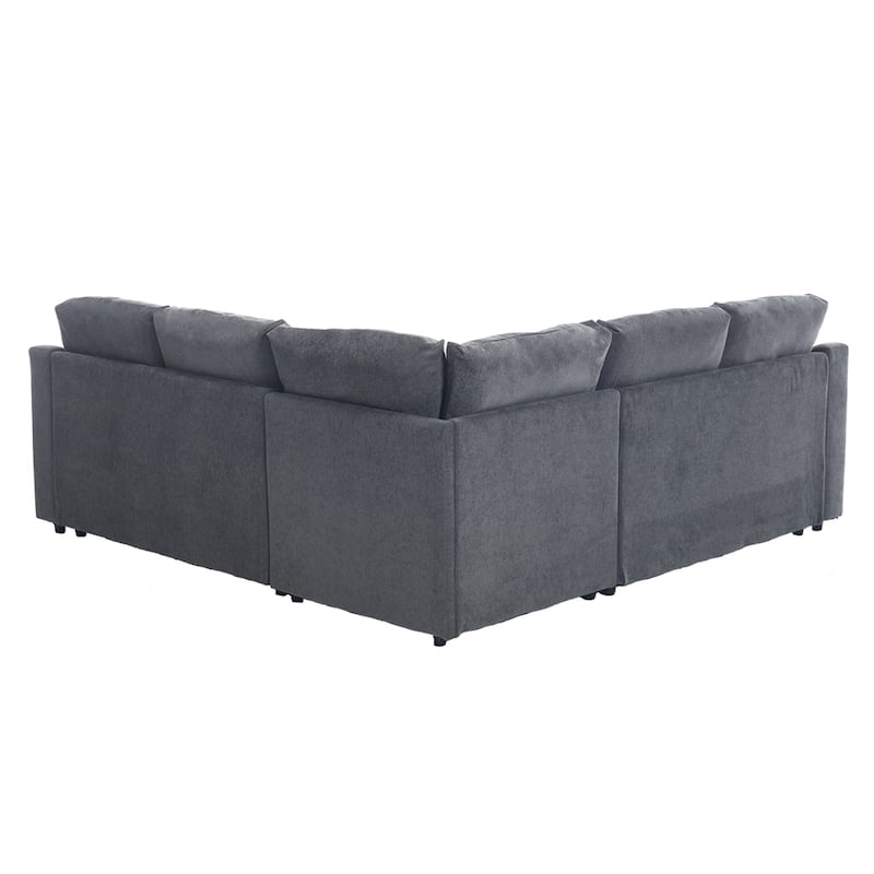 L Shaped Chenille Fabric Pull-out Sofa Bed, Corner Sofa with Pillows