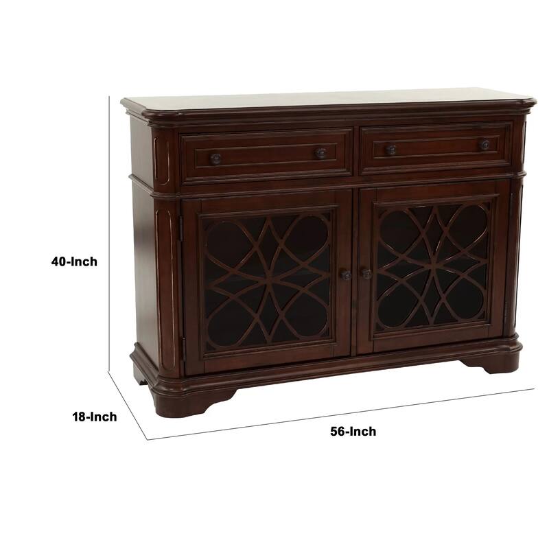 Garry Sideboard Buffet Console, 2 Drawers, Cabinets, Cherry Brown, 56 Inch