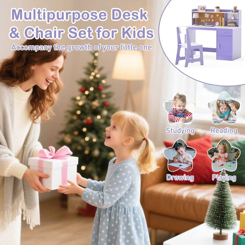 Costway Kids Study Desk and Chair Set Wooden Children Writing Table - See Details