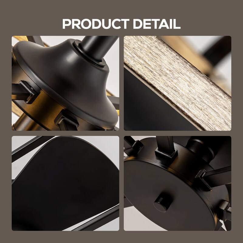 Industrial Black Caged Vintage Chandelier Ceiling Fan with Lights and Remote Control