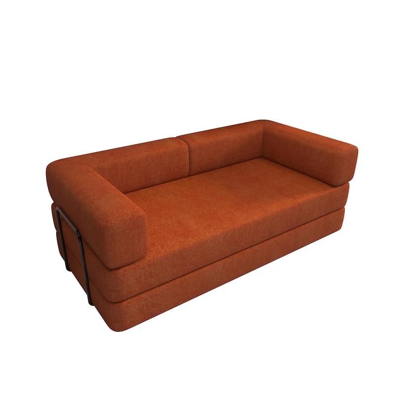 Convertible Floor Sleeper Sofa with Plush Pillows, Mattress Lounge Loveseat, Folding Sofa Bed with Adjustable Armrests