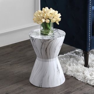 African Drum 17.3" White Marble Finish Ceramic Garden Stool by