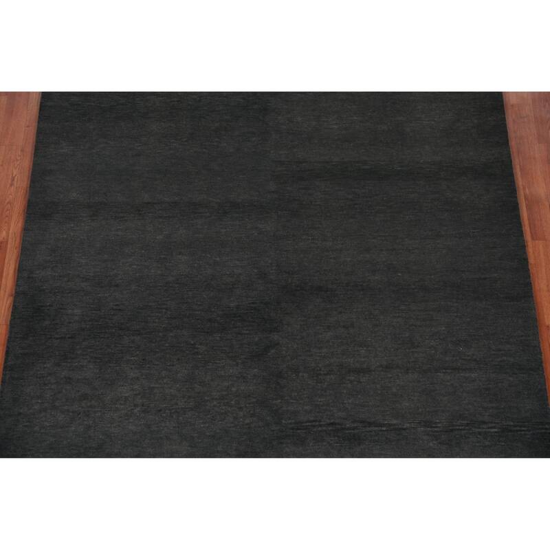 Hand Knotted Oriental 100% Wool Carpet Modern Solid Greys & Charcoal Gabbeh Area Rug - 9' 0'' X 6' 1''