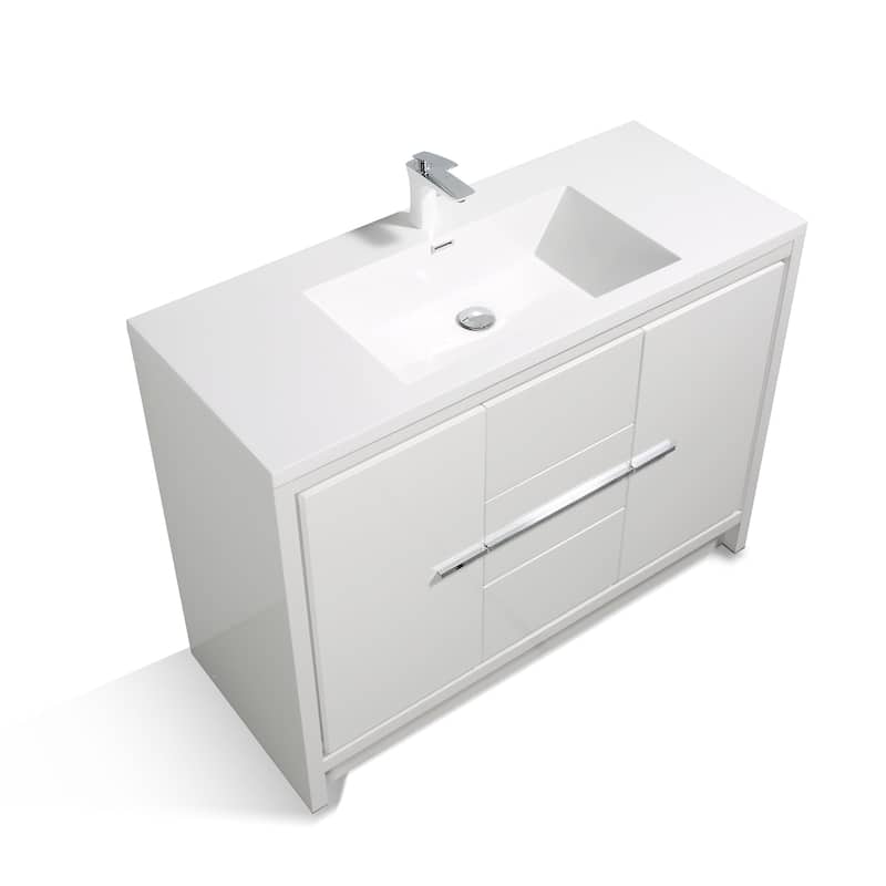 Freestanding Bathroom Vanity Set in HG-White with Integrated Solid Surface Sink