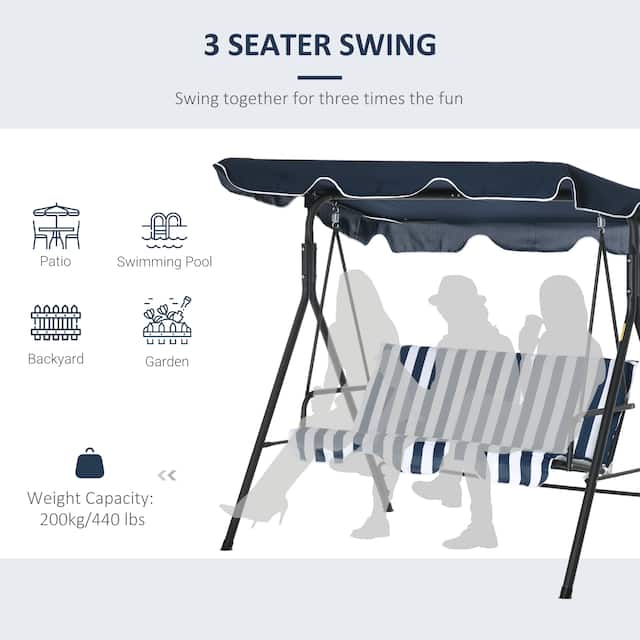 Outsunny 3-Person Porch Lawn Swing with Canopy, Outdoor Yard Glider Swing Chair with Stand