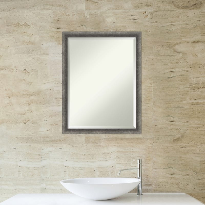 Burnished Concrete Narrow Beveled Wood Framed Bathroom Vanity Wall Mirror - Burnished Concrete Narrow