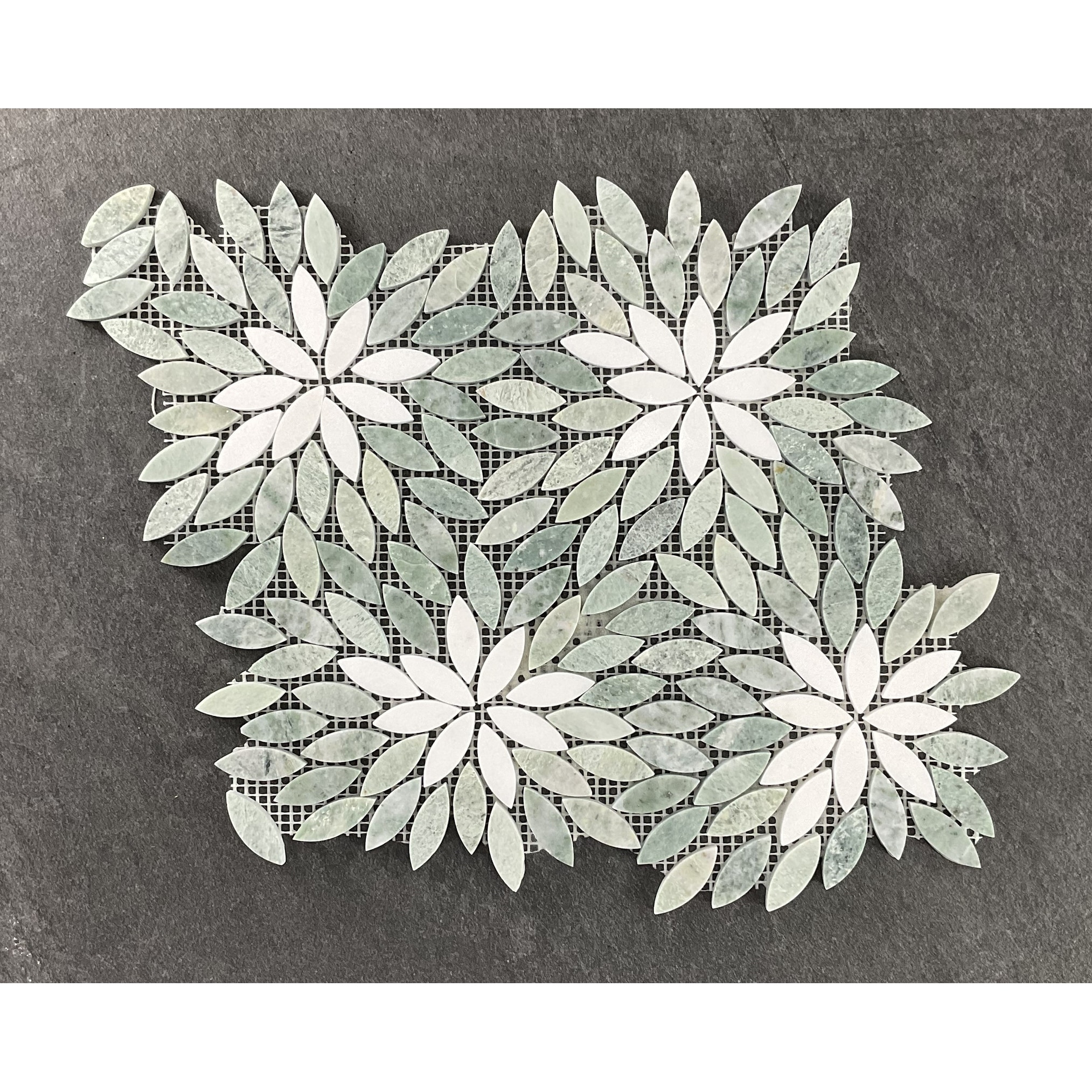 Ming Green Flower Pattern Marble Mosaic Wall & Floor Tile - 1 Case (10 Sheets)