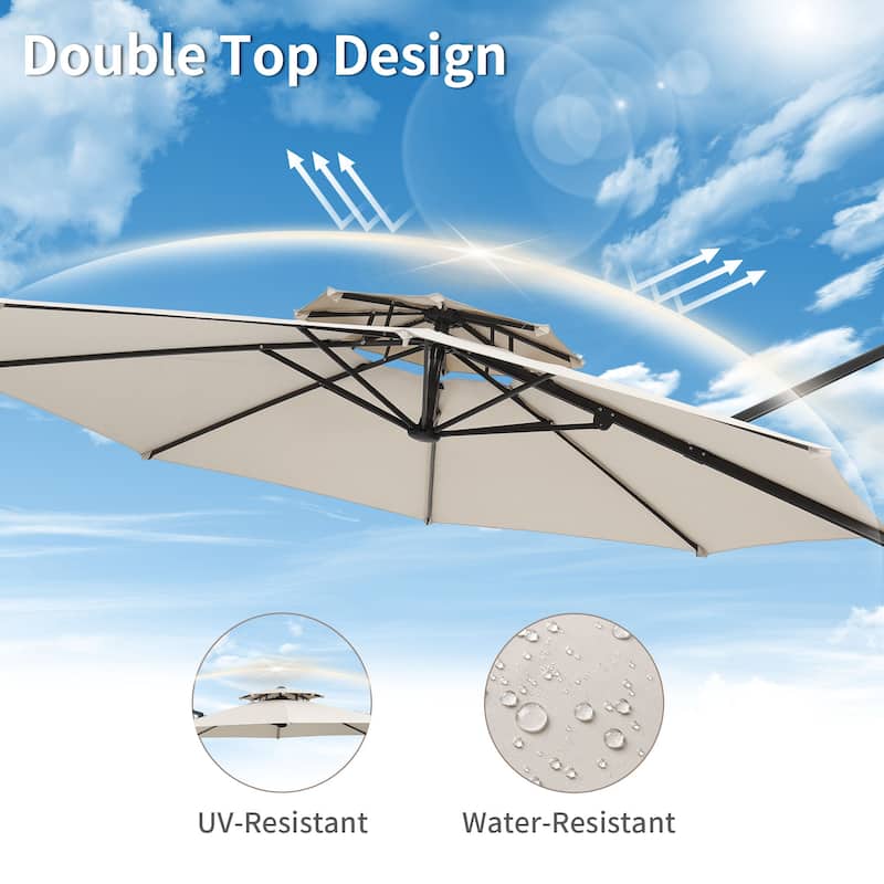 Autlaycil 10FT Cantilever Patio Umbrella with Base Included 360 Rotation Large Offset Hanging Outdoor Shade