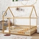 preview thumbnail 18 of 127, Wood Toddler House Bed with Roof Frame and Safety Guardrails Montessori Floor Bed without Slats No Door Houseshaped Platform Bed Natural - Full