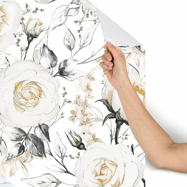 Oil Painted Roses Removable Wallpaper - 24'' inch x 10'ft