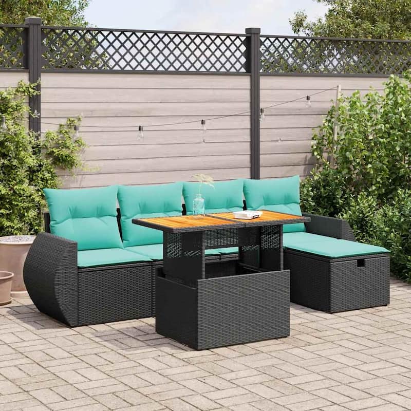 vidaXL Patio Sofa Set with Cushions Outdoor Furniture 6 Piece Poly Rattan - Brown - 24.4 x 24.4 x 27.2