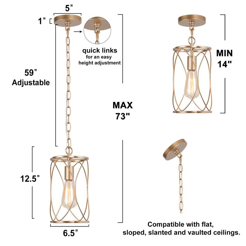 Velus Modern Farmhouse Mini Pendant Cylinder Metal Bronze Cage Kitchen Island Lights for Dining Room - D6.5'' x H72.5''